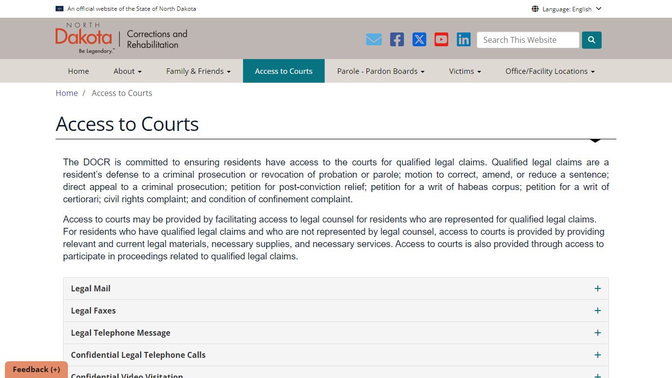 Access to Courts | North Dakota Department of Corrections and ...